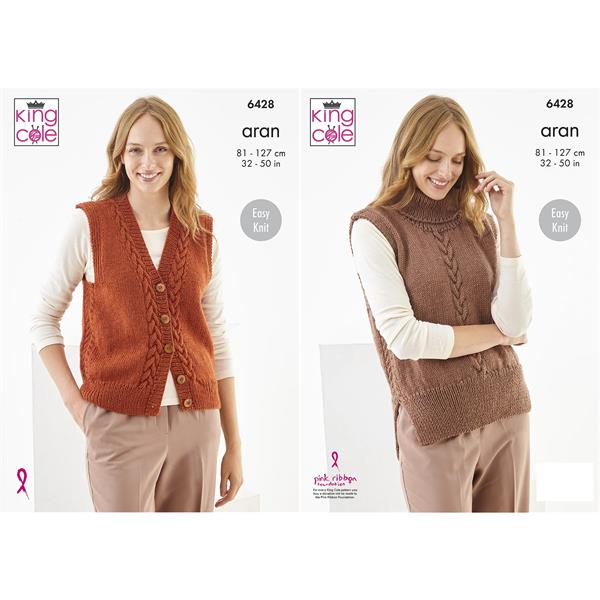 King Cole Pattern 6428 Waistcoat and Sleeveless Tunic in Wool Aran
