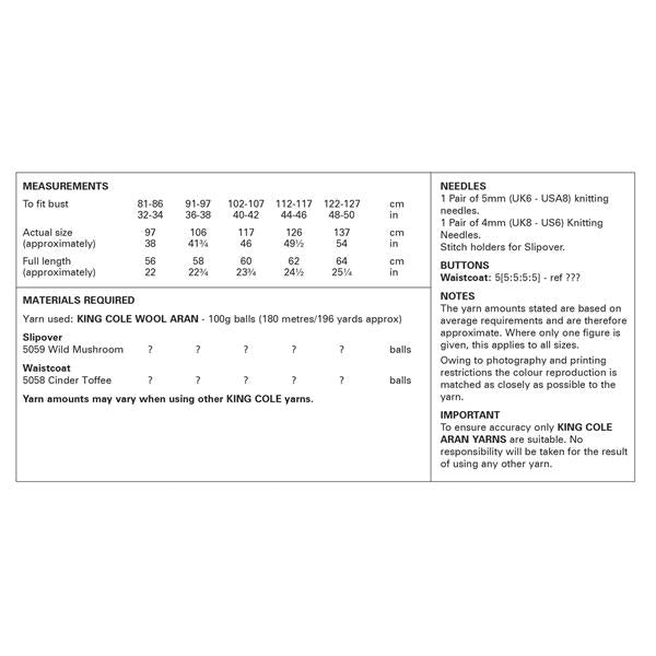 King Cole Pattern 6428 Waistcoat and Sleeveless Tunic in Wool Aran