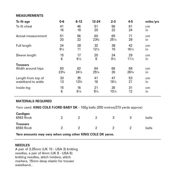 King Cole Pattern 6460 Cardigan and Trousers
