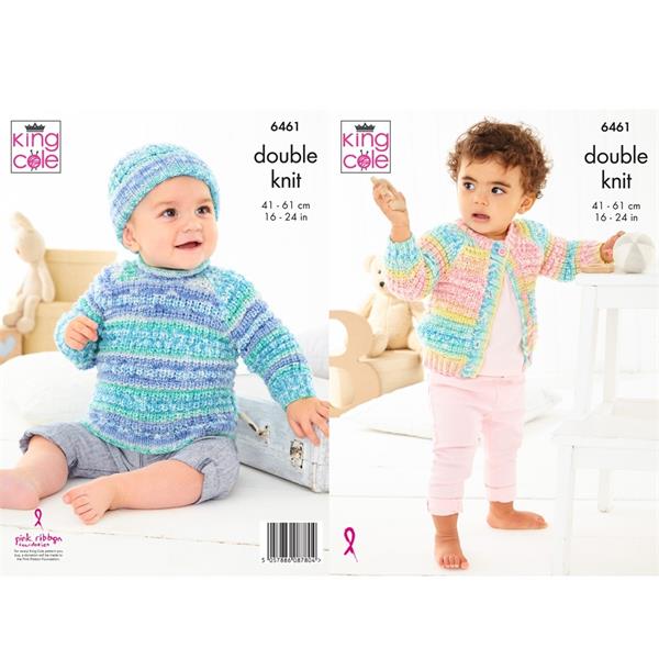 King Cole Pattern 6461 Baby Sweater, Cardigan and Hat in DK
