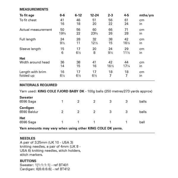 King Cole Pattern 6461 Baby Sweater, Cardigan and Hat in DK