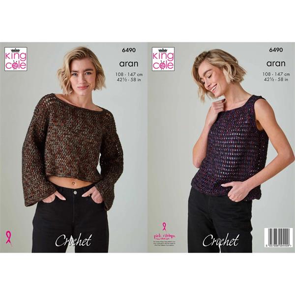 King Cole Pattern 6490 Long Sleeve Top and Vest in Firefly Aran