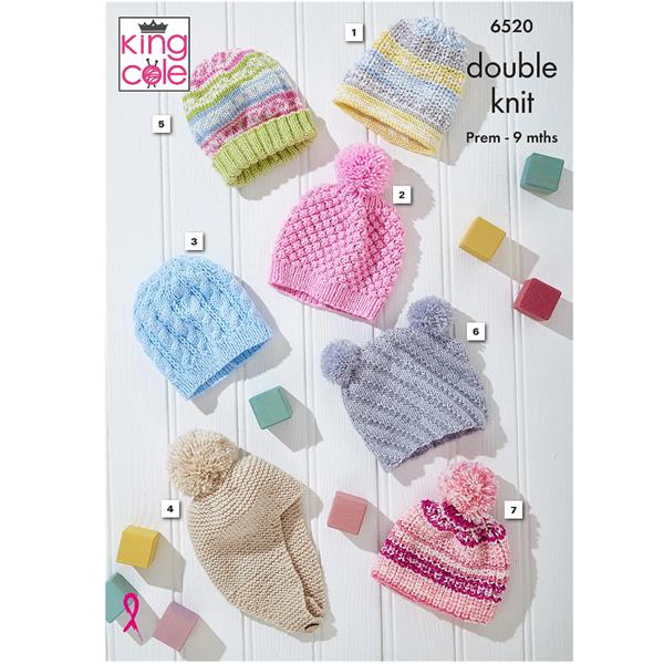 King Cole Pattern 6520 Baby Hats in DK