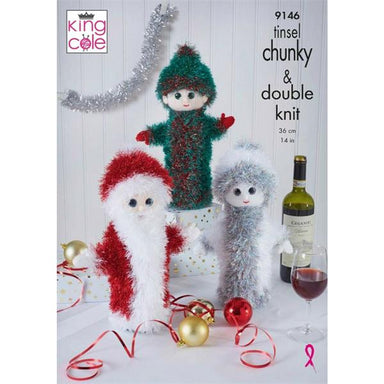 King Cole Pattern 9146 Christmas Wine Bottle Covers in Tinsel Chunky & DKKing Cole Pattern 9146 Christmas Wine Bottle Covers in Tinsel Chunky & DK