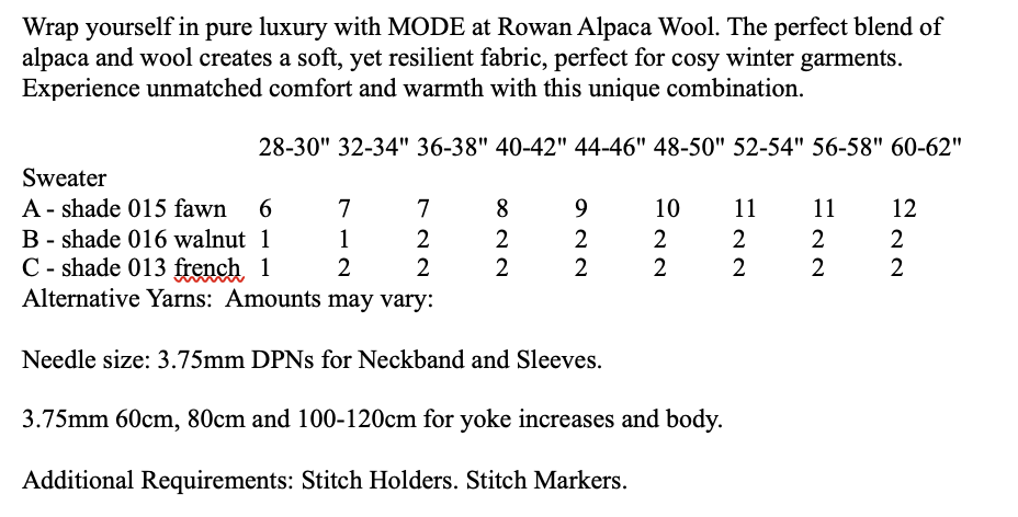 MODE at Rowan Pattern MIP68 - Rhodes Sweater in Alpaca Wool by Quail Studio
