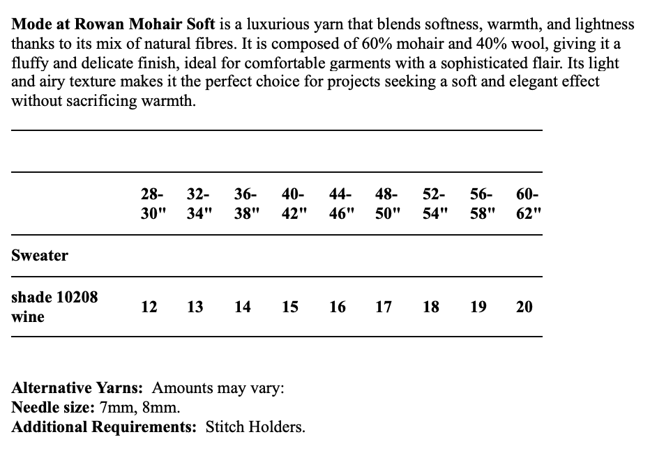 MODE at Rowan Pattern MIP91 - Portofino Sweater in Mohair Soft by Quail Studio