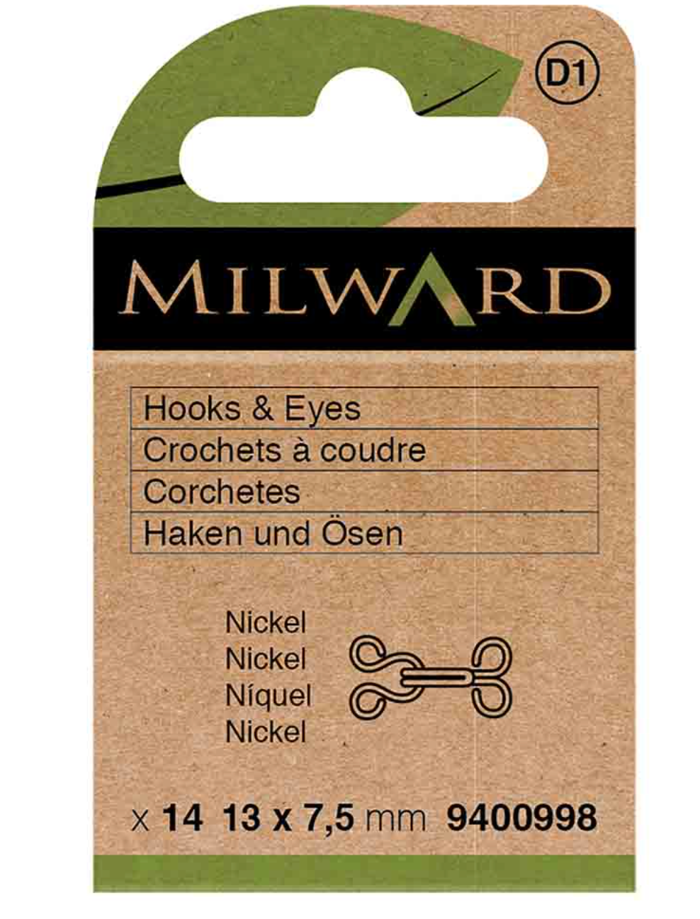 Milward Hooks & Eyes - No. 1 - Nickel