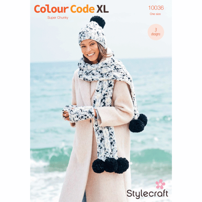 Stylecraft Pattern 10036 Hat, Scarf & Fingerless Mitts in Colour Code XL Super Chunky