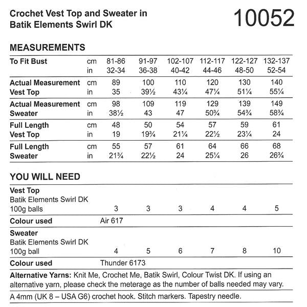 Stylecraft Pattern 10052 Crochet Top in Batik Elements DK