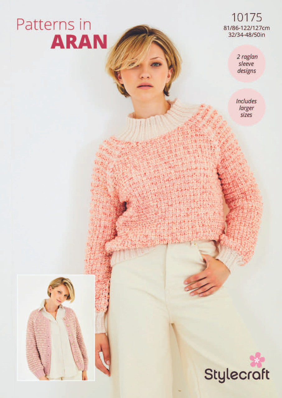 Stylecraft Pattern 10175 Sweater & Cardigan in Serene or Grace Aran