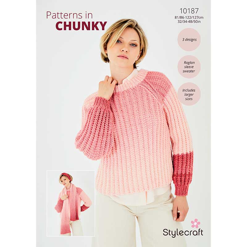 Stylecraft Pattern 10187 Sweater, Scarf & Headband in Horizon Chunky