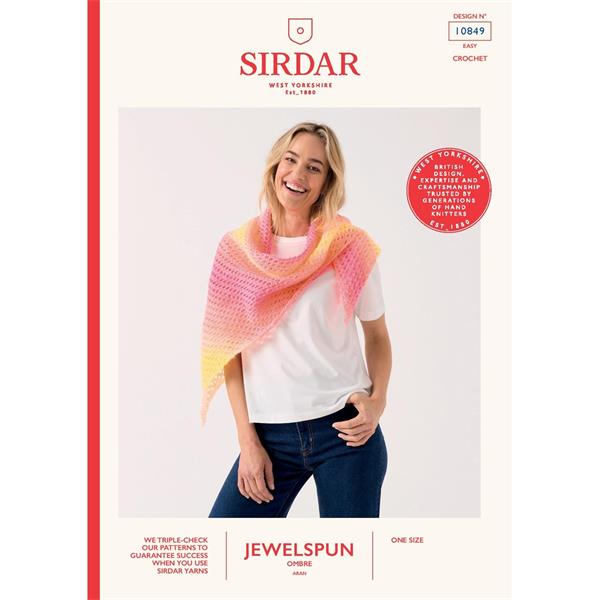 Sirdar Pattern 10849 Crochet Shawl in One in Jewelspun Ombre Aran