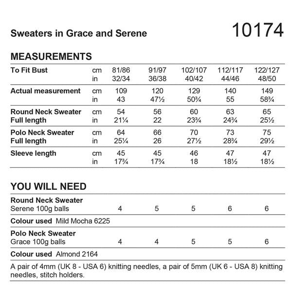 Stylecraft Pattern 10174 Sweaters in Serene or Grace Aran