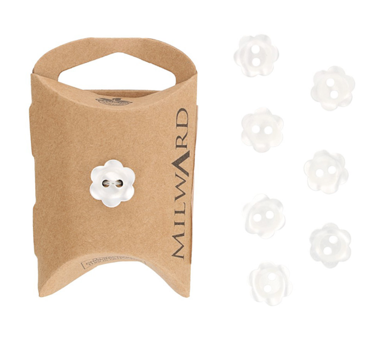 Milward 2-hole button flower 13mm white - 1x8pcs