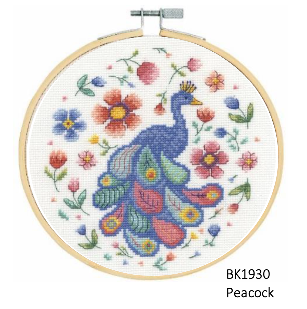 DMC Folk Bird Cross Stitch Kit - Peacock