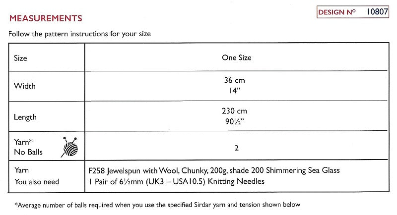 Sirdar Pattern 10807 Strata Tie-Style Scarf in Jewelspun Chunky