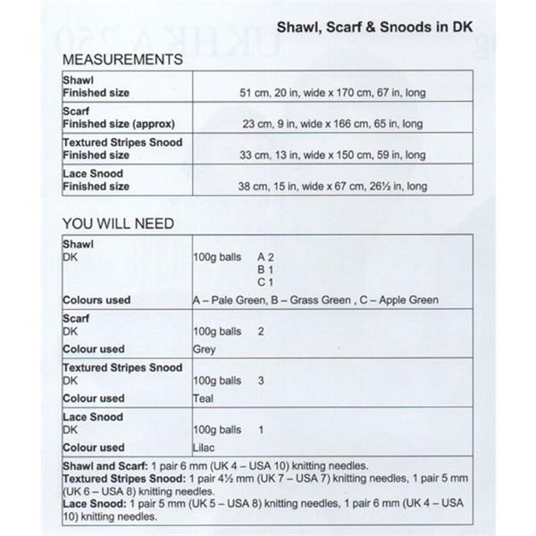 UKHKA Pattern 250 Shawl, Scarf & Snoods in Double Knitting