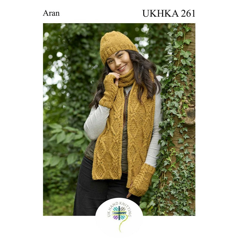 UKHKA Pattern 261 Scarf, Hat & Mittens in Aran