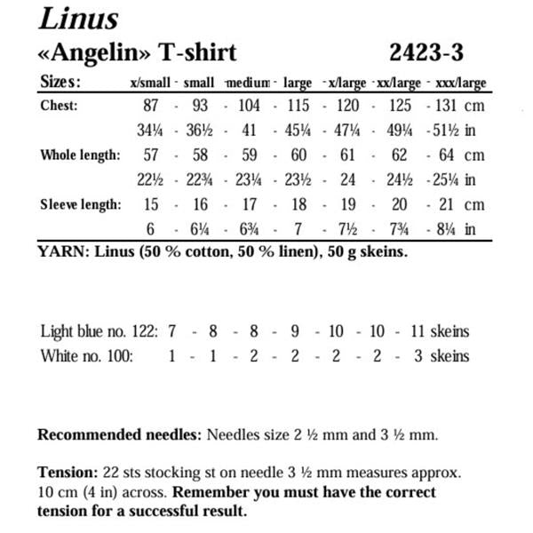 Viking Garn Pattern 2423-03 Angelin T-Shirt in Linus (Linen/Cotton DK)