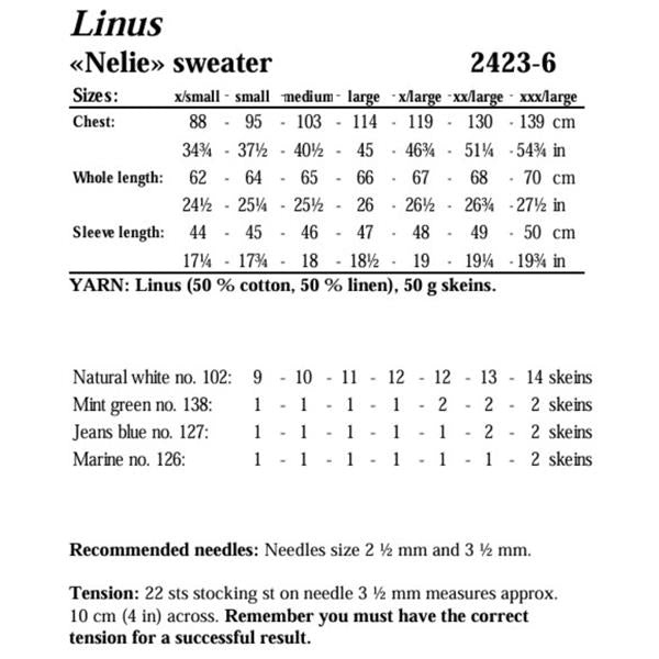 Viking Garn Pattern 2423-06 Nelie Sweater in Linus (Linen/Cotton DK)