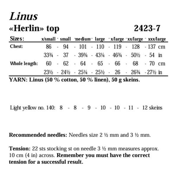 Viking Garn Pattern 2423-07 Herlin Top in Linus (Linen/Cotton DK)