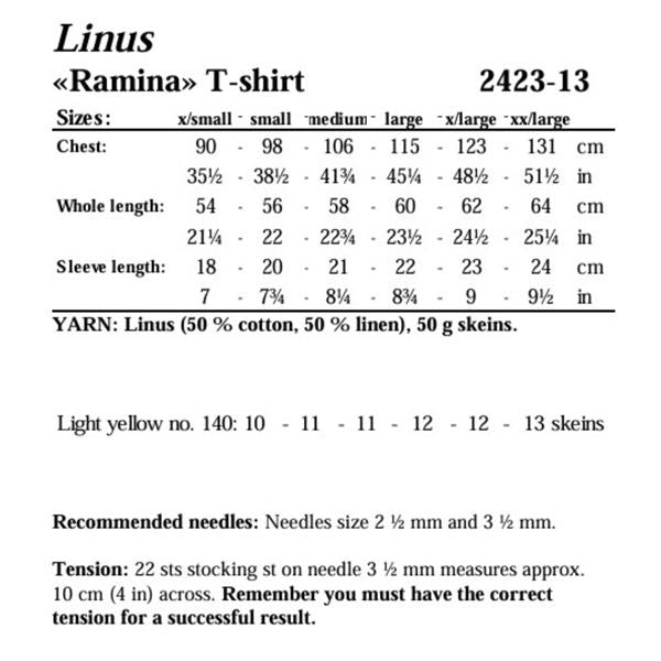 Viking Garn Pattern 2423-13 Ramina T-Shirt in Linus (Linen/Cotton DK)