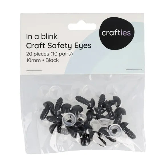 Crafties Black Safety Eyes - 10 Pair pack - Select Size