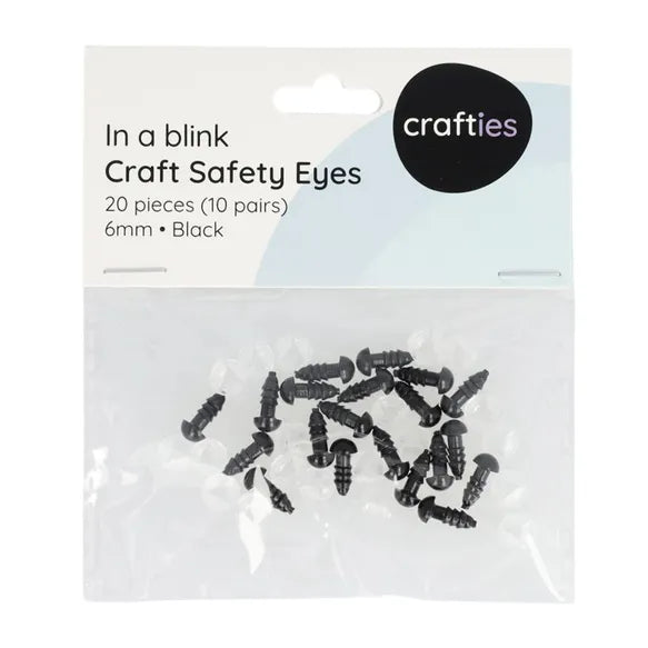 Crafties Black Safety Eyes - 10 Pair pack - Select Size
