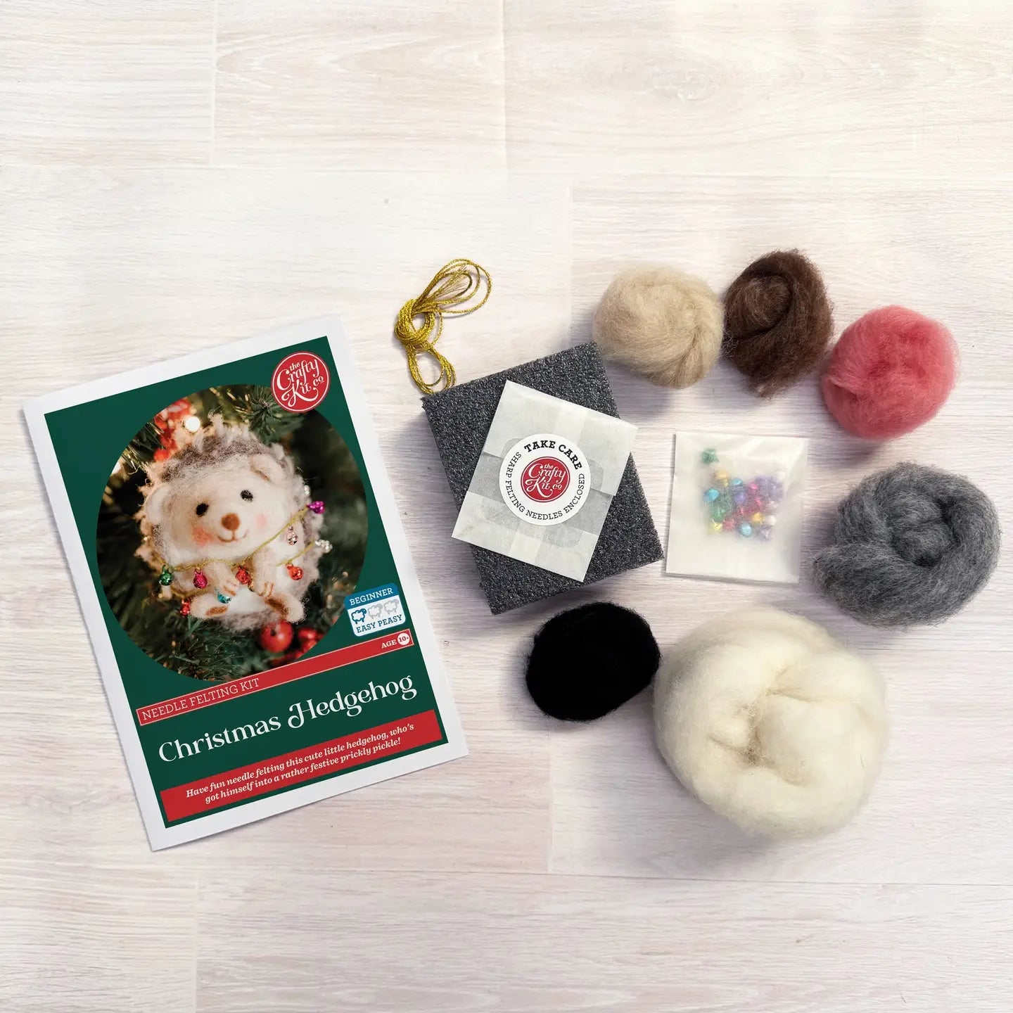 The Crafty Kit Company - Christmas Hedgehog Needle Felting Craft Kit
