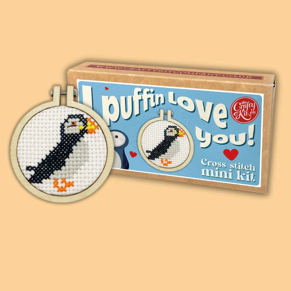 The Crafty Kit Company - Mini Matchbox Cross Stitch Kit - 'I Puffin Love You'