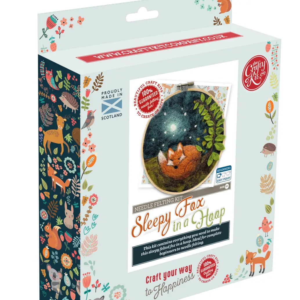The Crafty Kit Company - 'Paint with Wool' - Sleepy Fox in a Hoop Needle Felting Kit