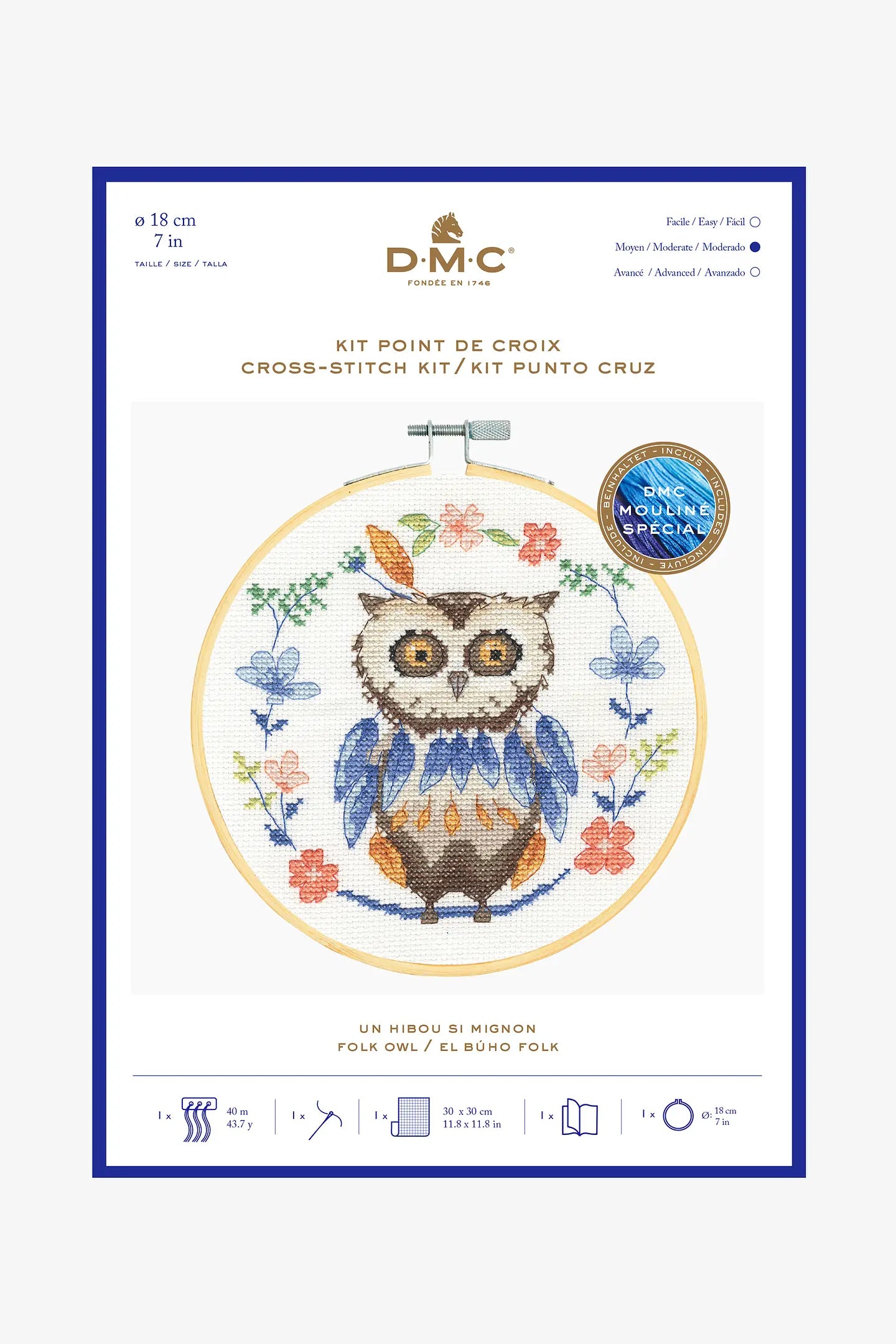 DMC Cute Woodland Creatures - Folk Owl Cross Stitch Kit