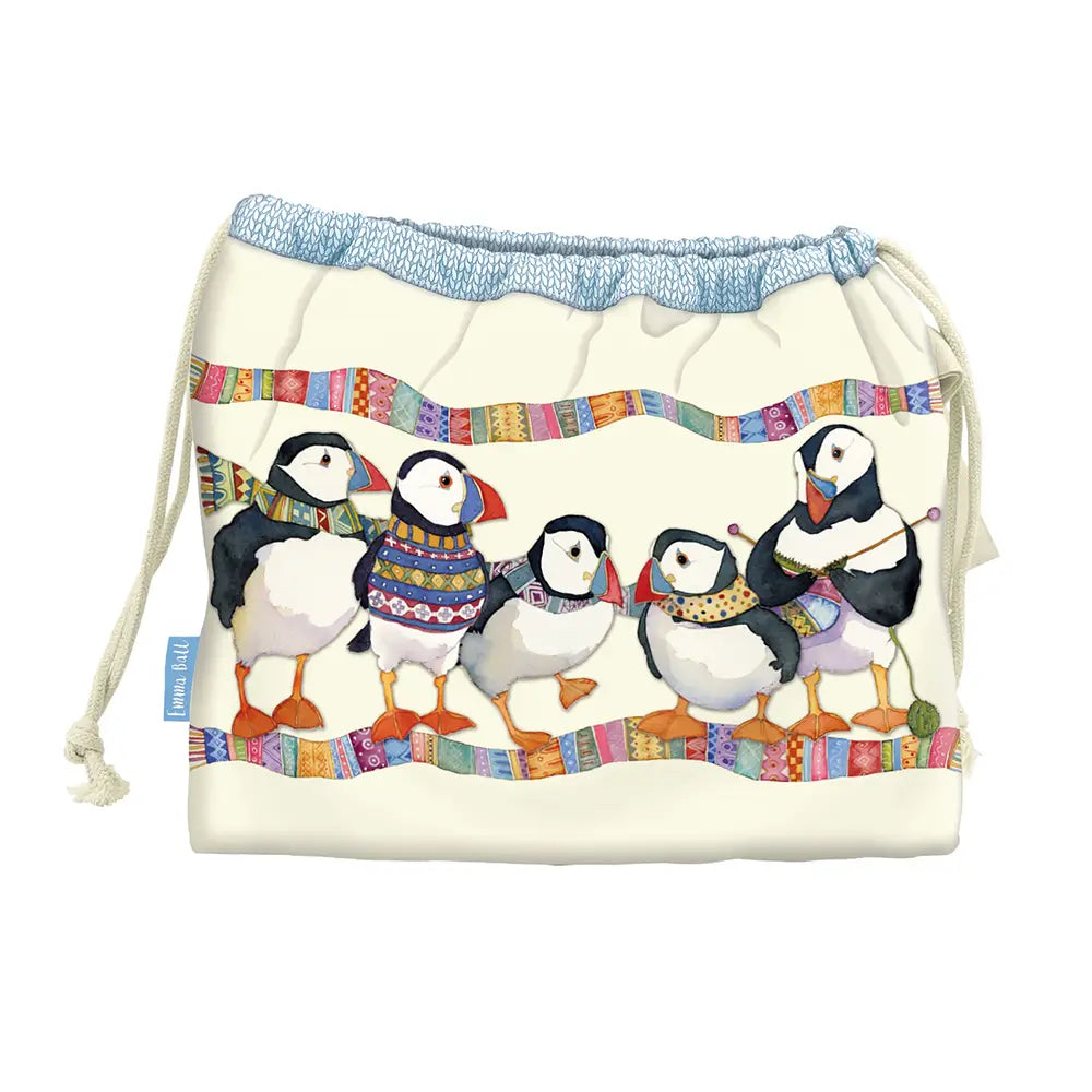 Emma Ball - Woolly Puffins Drawstring Bag