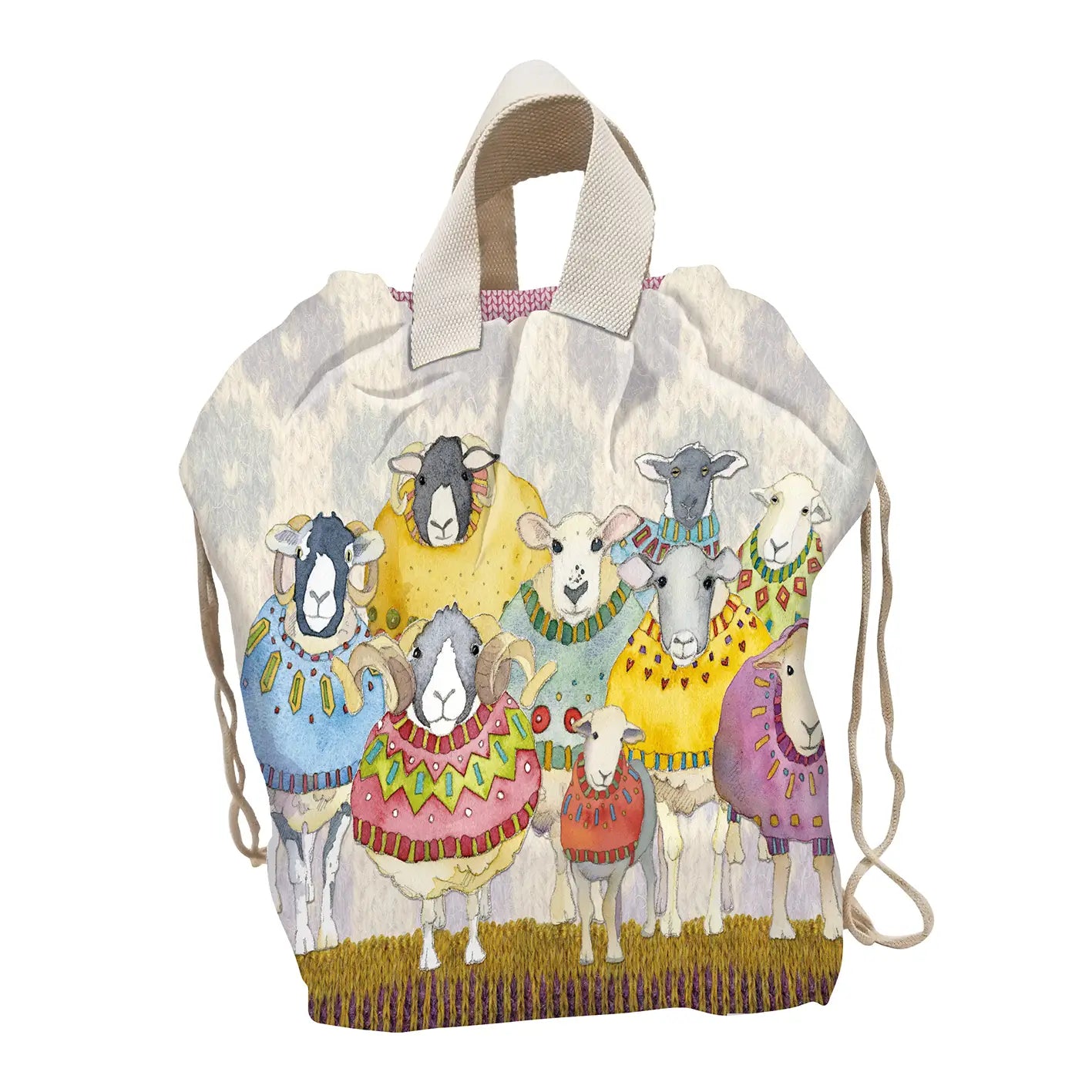 Emma Ball - Sheep in Sweaters, Large Bucket Bag, with Drawstring