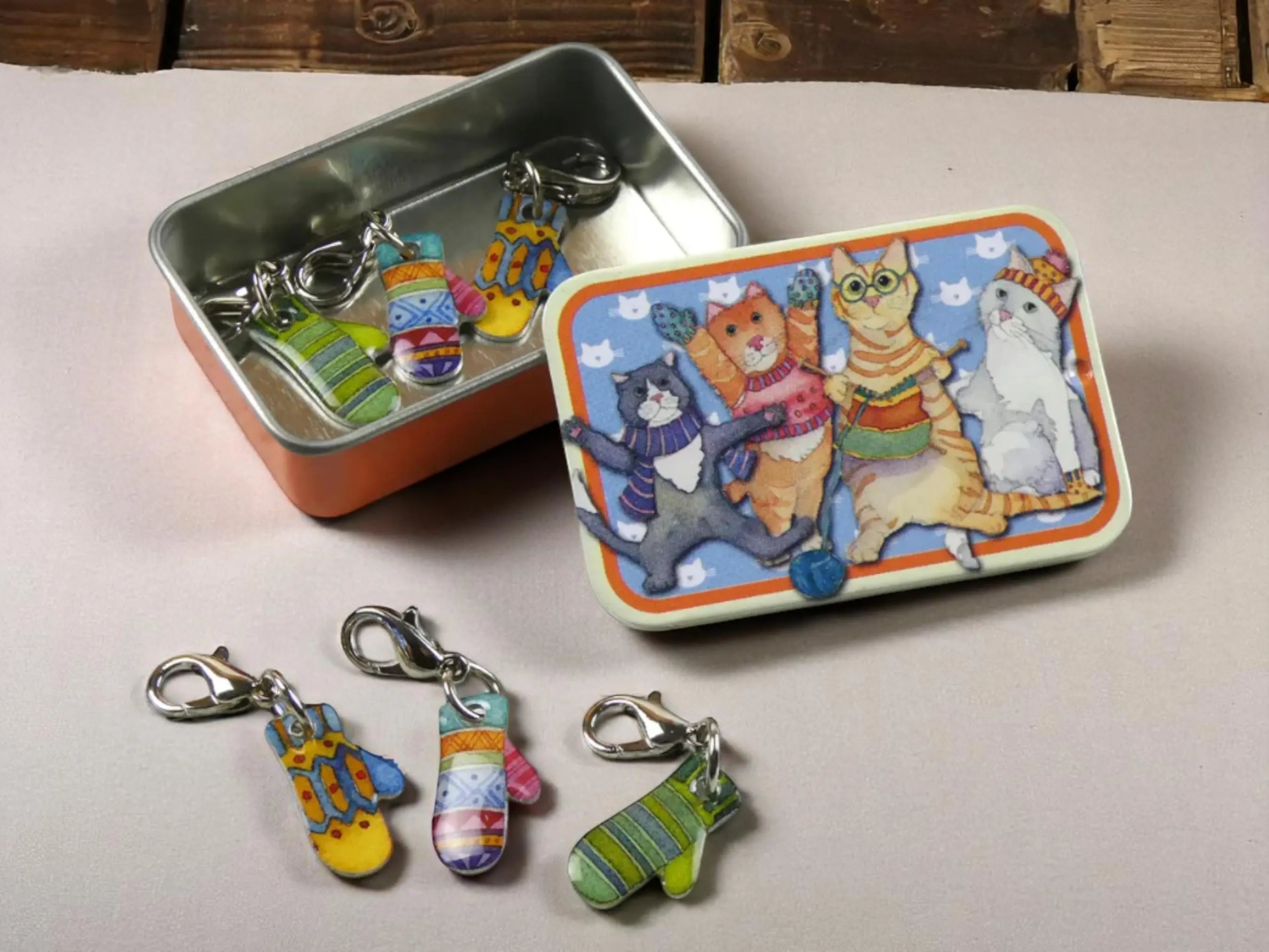 Emma Ball - Kittens Mittens Knit or Crochet Stitch Markers in a pocket tin