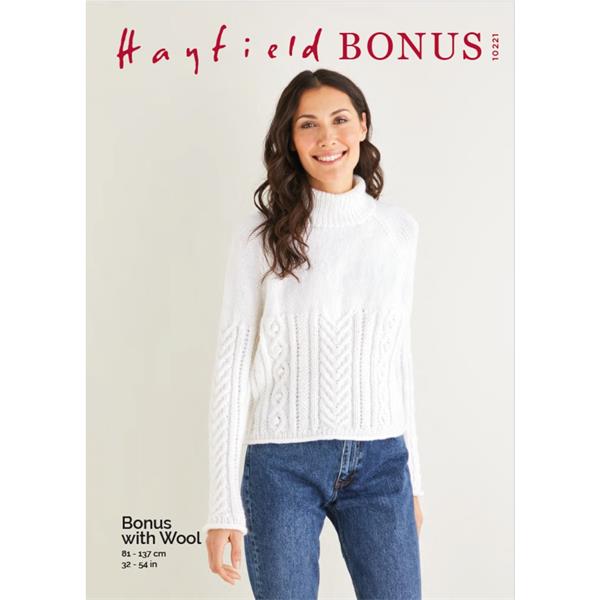 Hayfield Pattern 10221 Cabled Rollneck Sweater in Aran