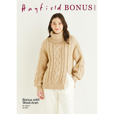 Hayfield Pattern 10326 Roll Neck, Side Split Sweater in Aran