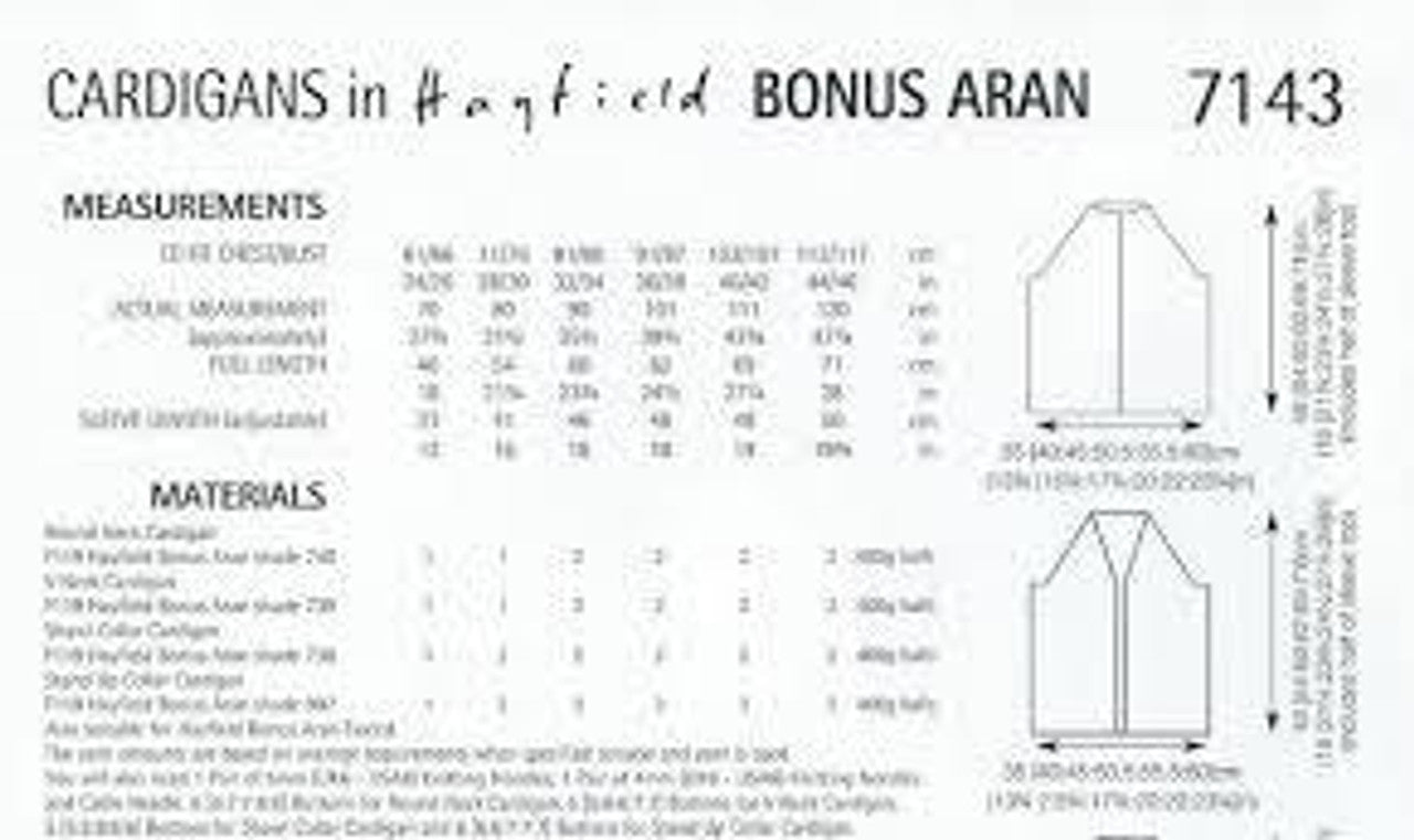 Hayfield Pattern 7143 Cardigans in Aran