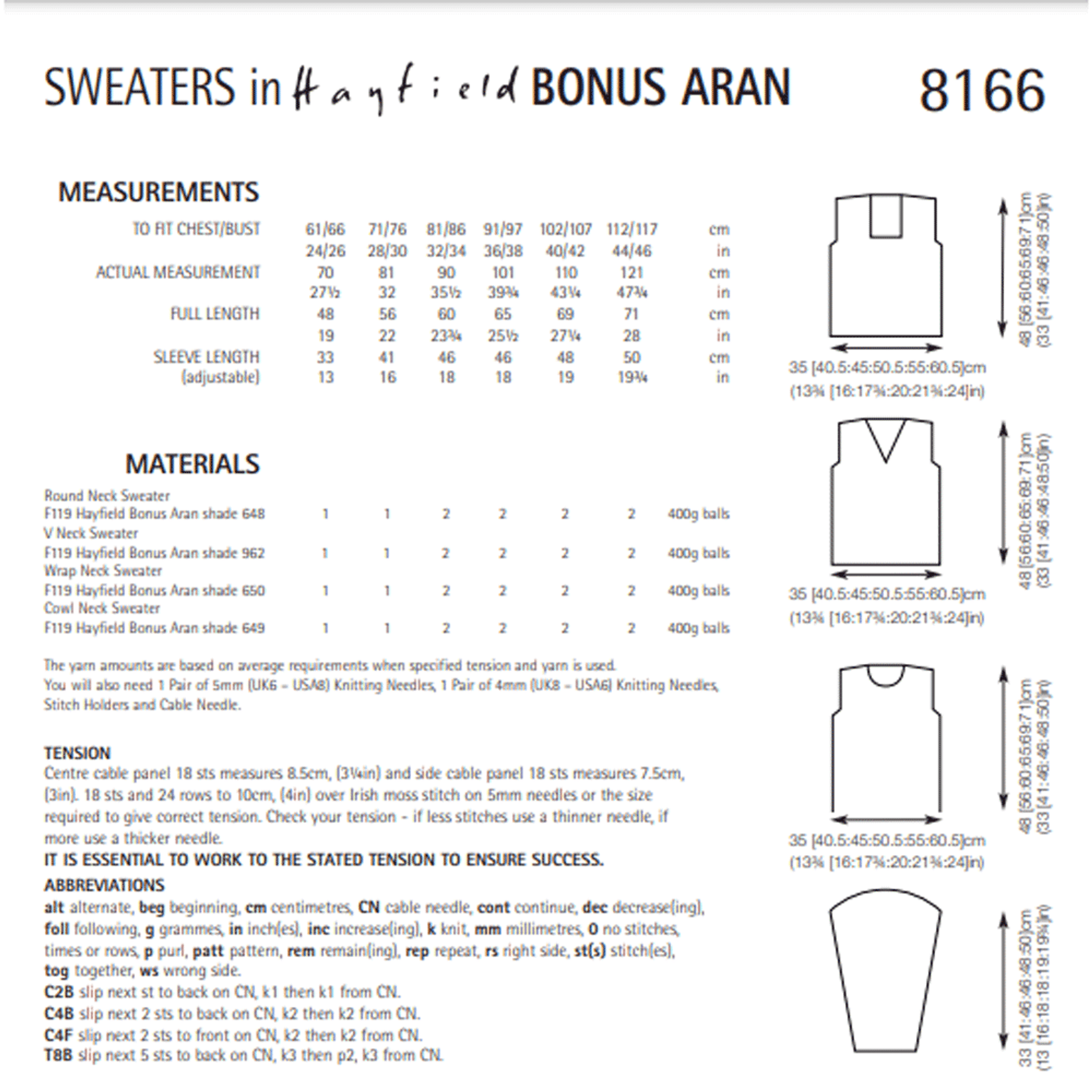 Hayfield Pattern 8166 Sweaters in Aran