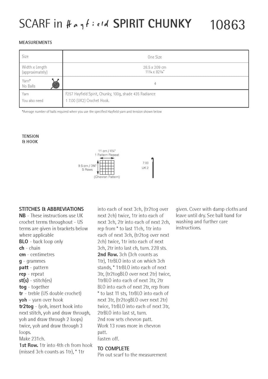 Hayfield Pattern 10863 Wavy Crochet Scarf in Spirit Chunky