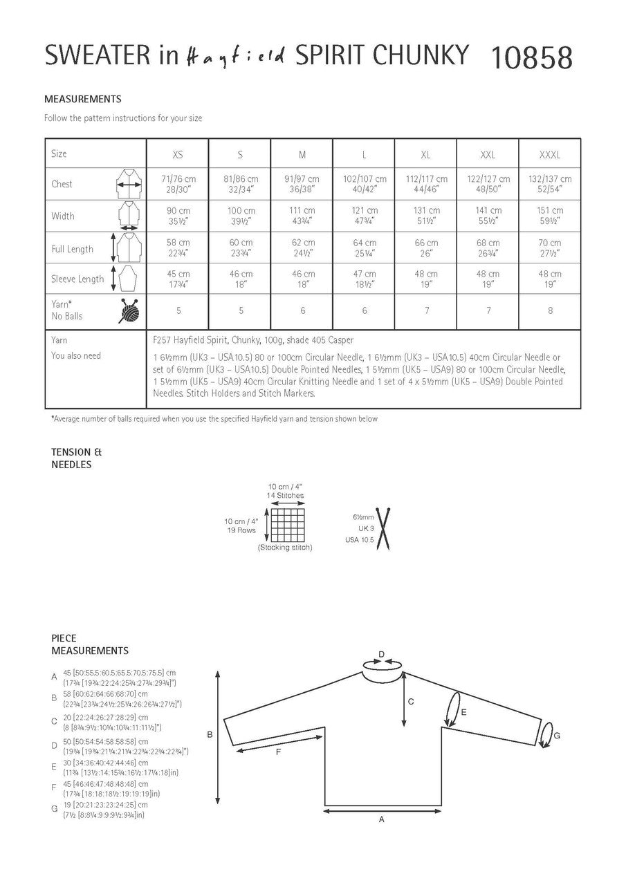 Hayfield Pattern 10858 Top-Down Yoke Sweater in Spirit Chunky