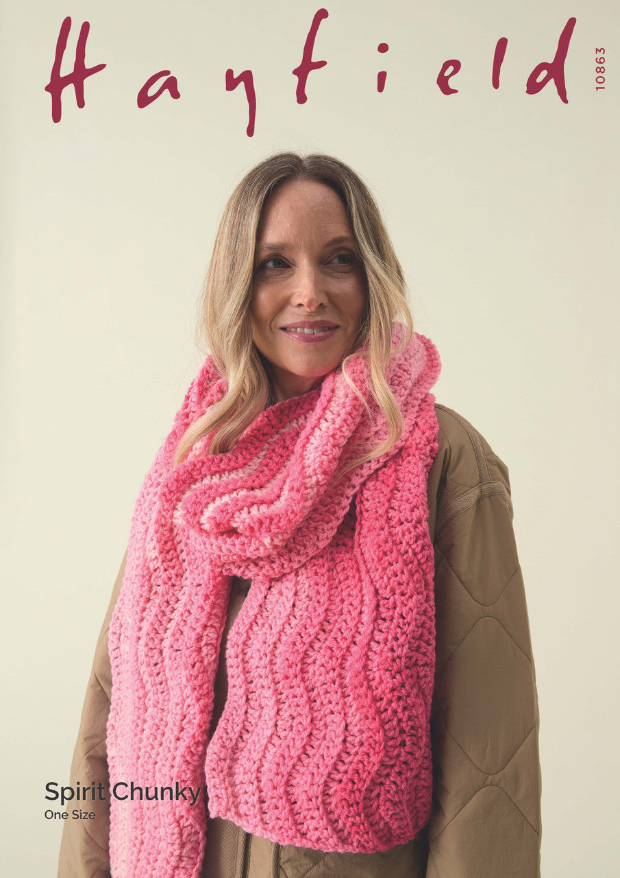 Hayfield Pattern 10863 Wavy Crochet Scarf in Spirit Chunky