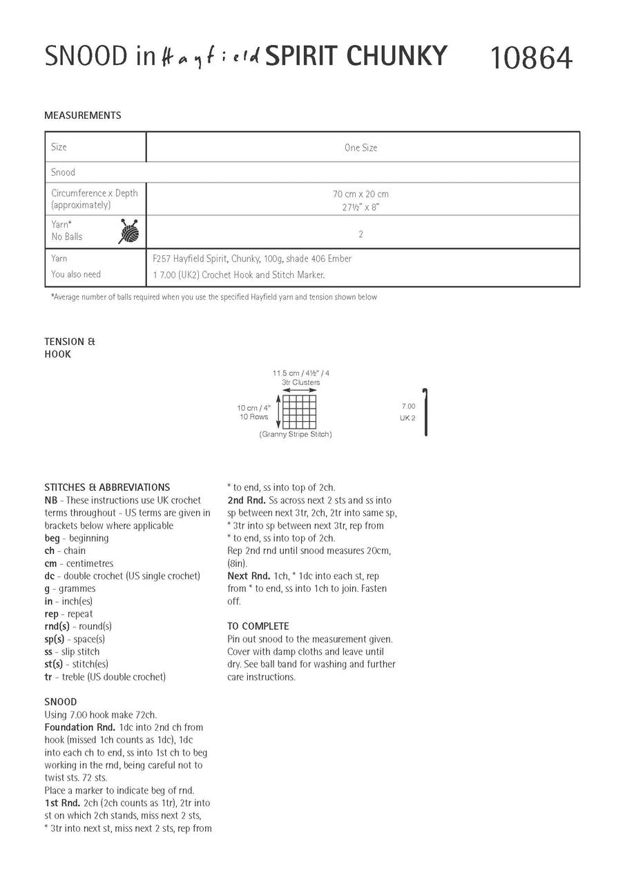Hayfield Pattern 10864 Infinity Crochet Cowl in Spirit Chunky