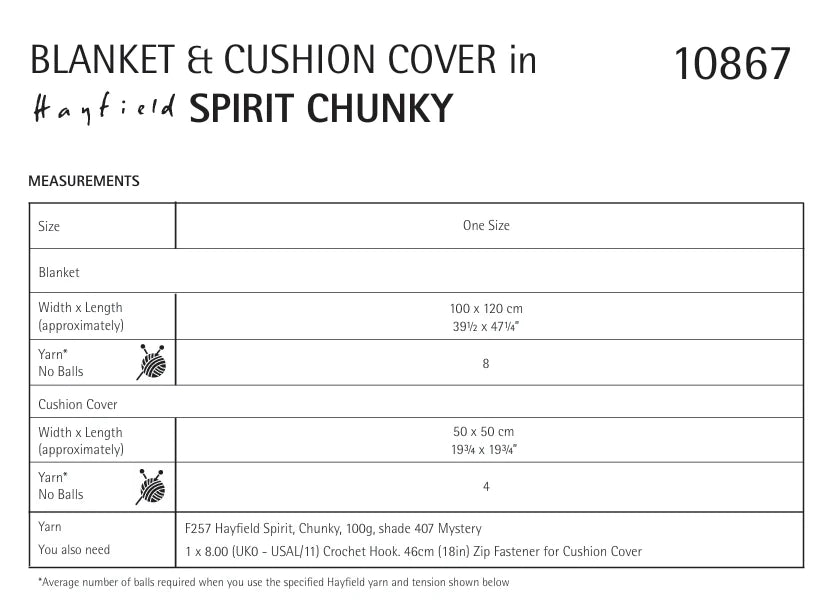 Hayfield Pattern 10867 Crochet Blanket and cushion in Spirit Chunky