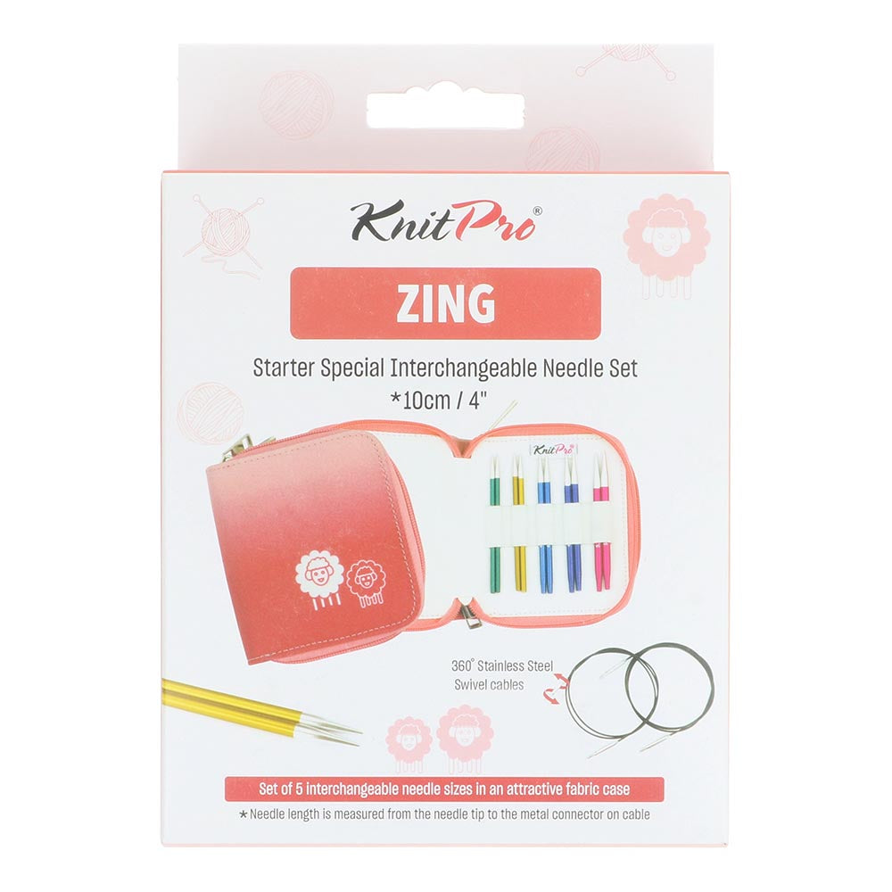 Knit Pro Zing Starter Special Interchangeable Knitting Needle Set - 10cm tips, Needle sizes 3-5mm