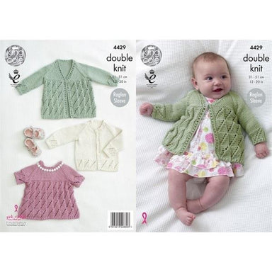 King Cole Pattern 4429 Matinee Coat, Top & Cardigan in DK