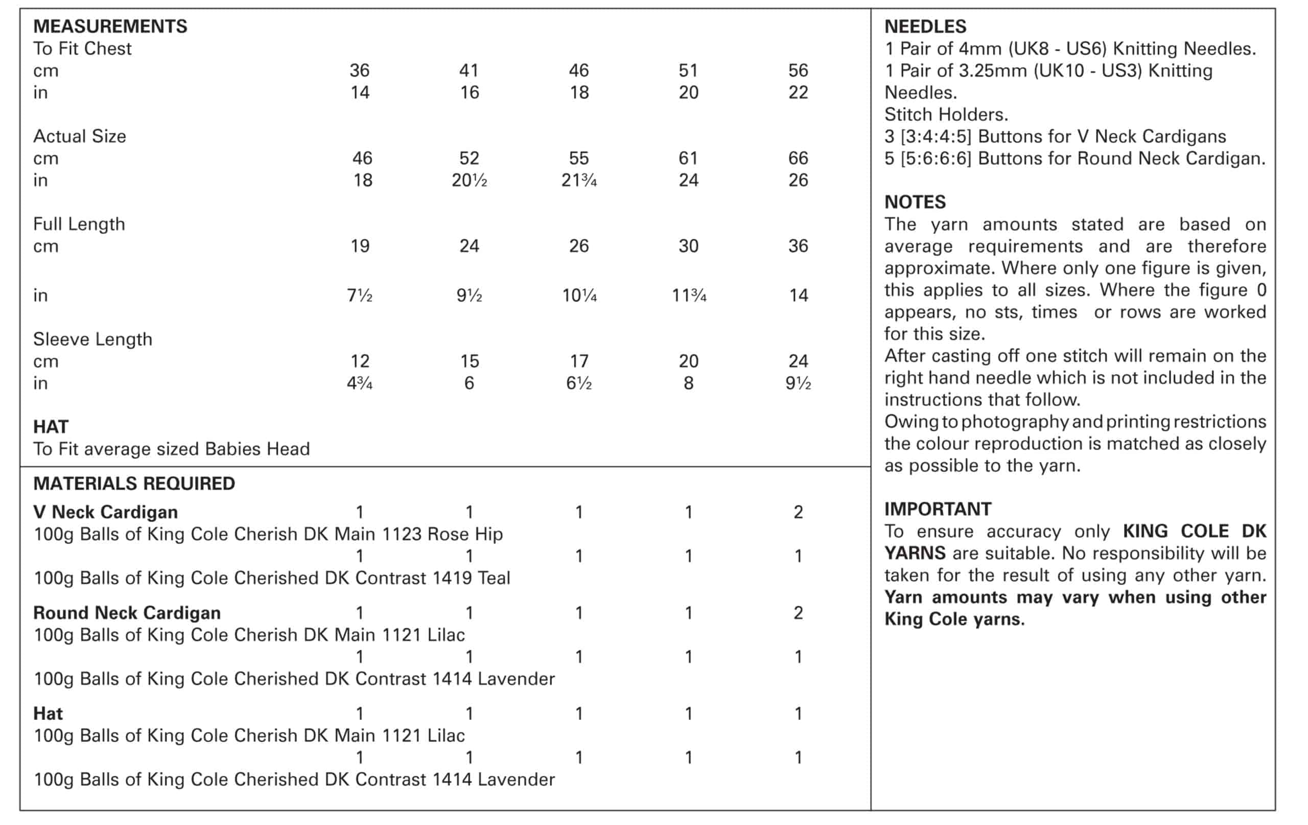 King Cole Pattern 4514 Hat and Cardigans in Cherish DK