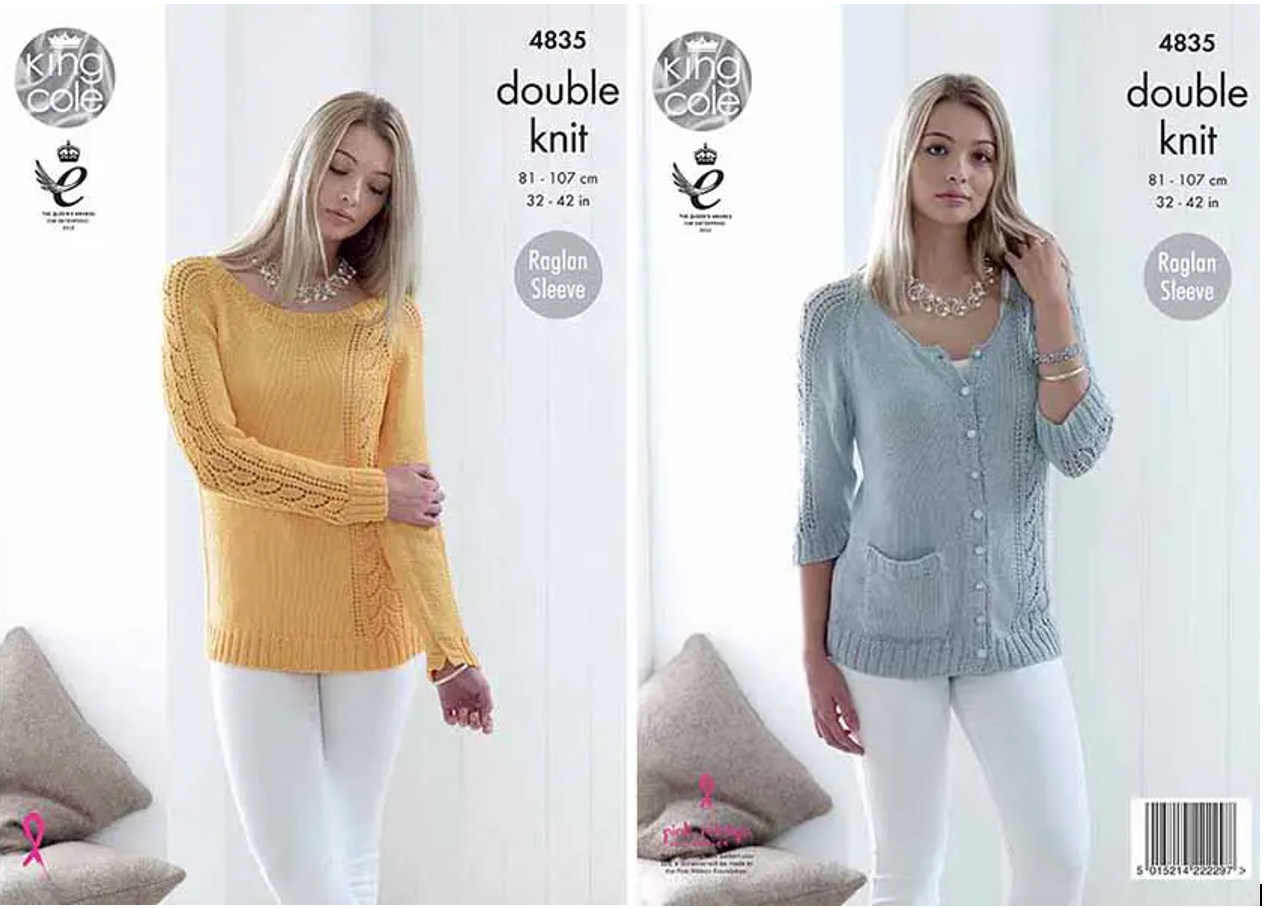 King Cole Pattern 4835 Sweater & Cardigan in Bamboo Cotton DK