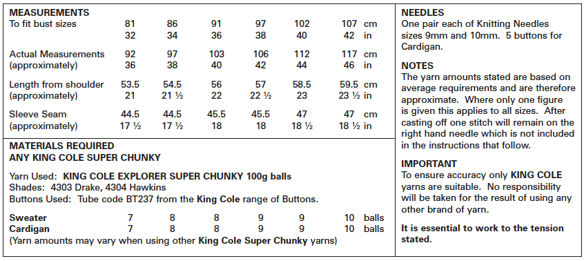 King Cole Pattern 5674 Jumper and Cardigan in Explorer Super Chunky