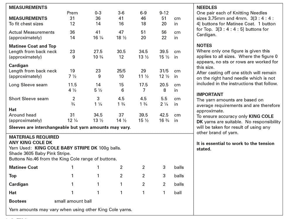 King Cole Pattern 5700 Baby Cardigan, Matinee Coat, Top, Hat & Bootees in DK